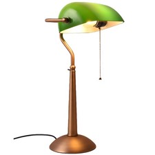 COSYLUX Tall Bankers Lamp, Vintage Sleek Green Glass Table Lamp with Pull Swi...