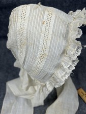 antique baby hat white lace Victorian hand made 19th c original