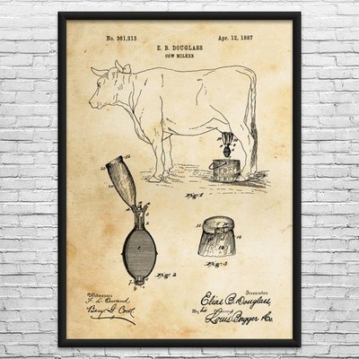 Cow Milker Patent Wall Art: Restaurant Decor, Farm Art, Milk Decor, Dairy Art