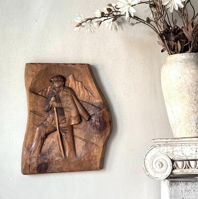 French hand carved wall art handmade gift idea chalet ski lodge home rustic cab