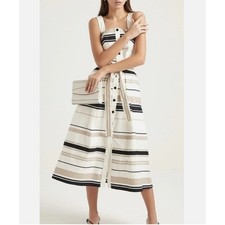 Karen Millen Button Front A Line Tank Sundress Cotton Striped Preppy Size 10