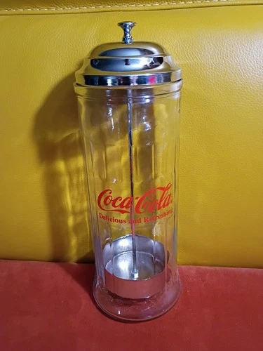 Coca-Cola 1992 VINTAGE Diner-Style Glass Bar Straw Dispenser Holder. Collectible