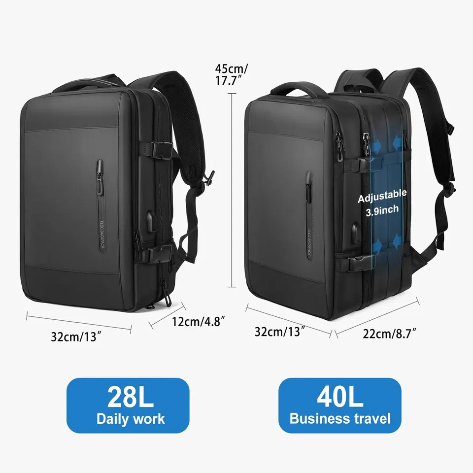 Expandable Laptop Backpack Waterproof Business Travel Bag Large Capacity 40L image 6