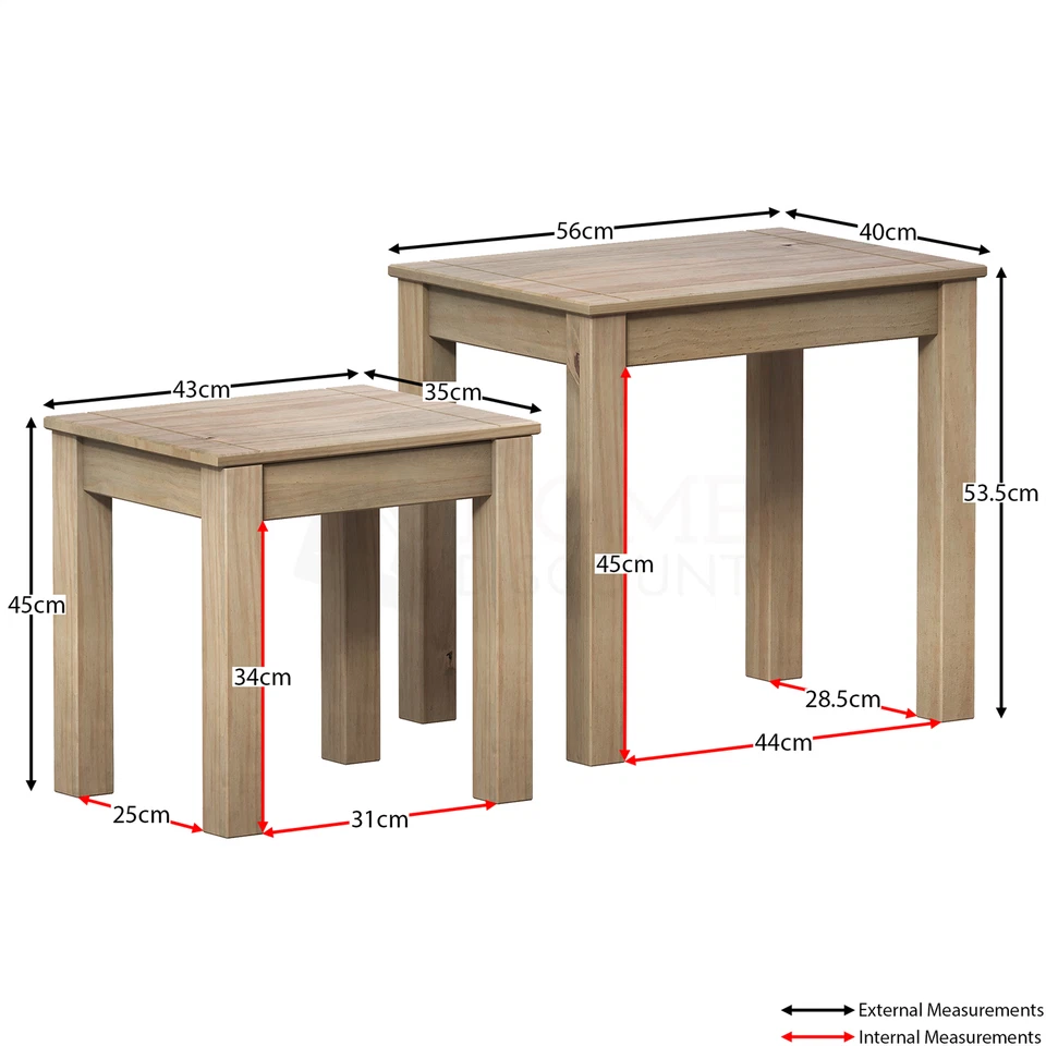 Nest of Tables Solid Pine Wood Set of 2 Coffee Side Table Living Room Furniture - Image 2 of 4
