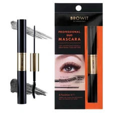 Mascara BROWIT Waterproof Professional Duo Eye Beautiful Sexy Black Nongchat 1Pc