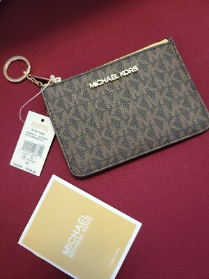 MICHAEL KORS KEY RING ZIP COIN POUCH/ID CARD HOLDER BROWN MICHAEL KORS KEY RING ZIP COIN POUCH/ID CARD HOLDER BROWN