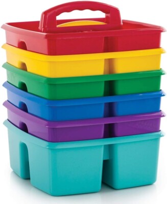 Storex Classroom Caddy, 9.25 x 9.25 x 5.25 Inches, 6 Assorted Colors