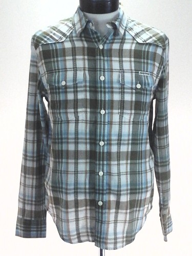 LUCKY BRAND Western Shirt Plaid Green Brown Blue Cotton Button Up Men's S $69.50 - Picture 4 of 7