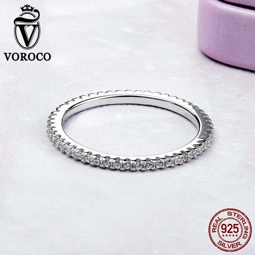 Voroco S925 Sterling Silver Ring Size 5-9 Charm CZ Women Jewelry Gift Wedding - Picture 4 of 5