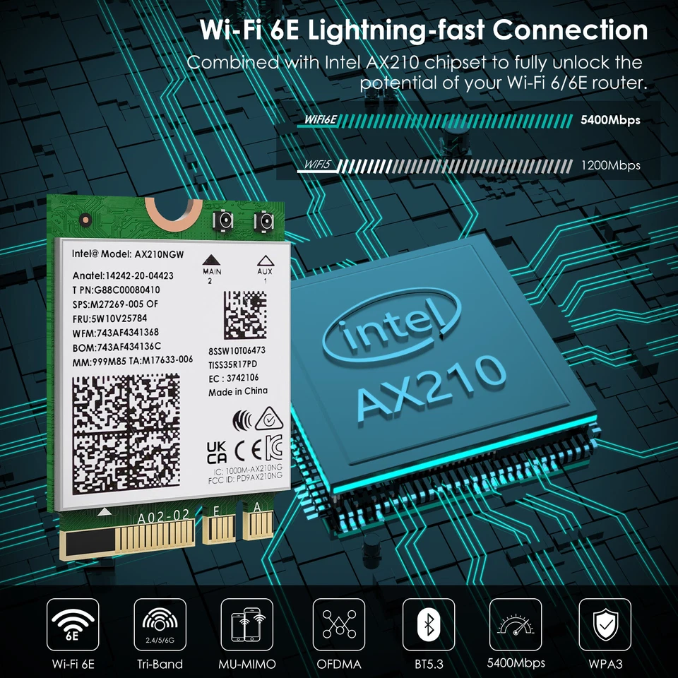 WiFi 6E Card Intel AX210NGW 5400Mbps Tri-Band Network Adapter Bluetooth 5.3 - Image 2 of 4