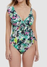  148 Profile by Gottex Womens Green Beautiful Day Ruffle 1-Piece Swimsuit Size 8