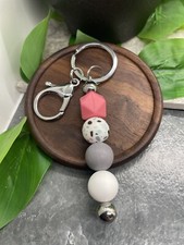 4" Silver-Tone Silicone Beaded Charm Keychain New Free Ship A3718