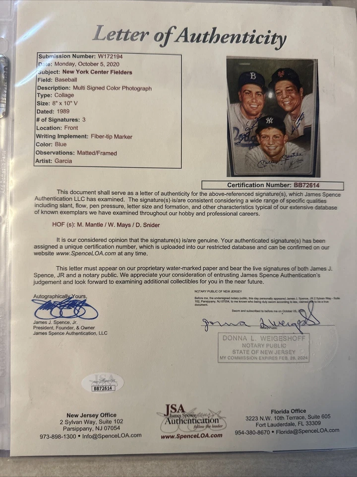 Mickey Mantle Willie Mays Duke Snider Signed Framed Litho Photo Auto Yankees JSA - Image 4 of 4