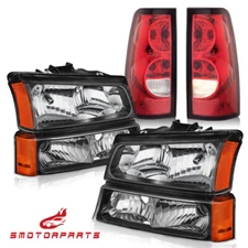 For 2003-2006 Chevy Silverado Black Housing Headlights & Red Tail Lights