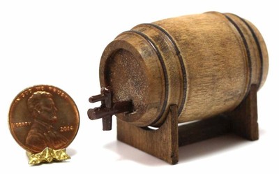 Dollhouse Miniature Aged Beer Barrel with Spout on Stand