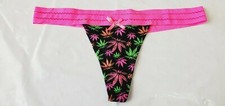 Rue 21 Women's Thong Panties X-LARGE W Stretchy Waistband Neon Marijuana Leaves