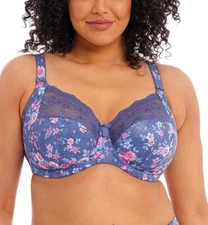 Elomi Morgan UW Bra w/Underband EL4110 UK Sizes H-K Denim Floral Print NWT $66