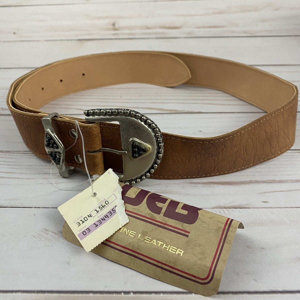 Vintage 1980s Brown Embossed Leather Gold Hardware Waist Belt Boho Chic Italian Vintage Albatros 009251 Brown Italian Leather Ornate Enamel  main image 2