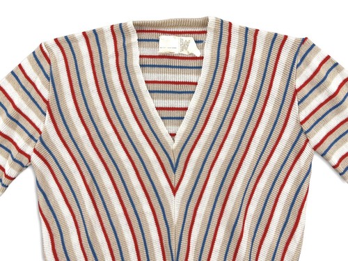 VINTAGE HIPPIE STRIPED BANDED WAIST V NECK TOP DEADSTOCK LARGE! - Picture 5 of 14