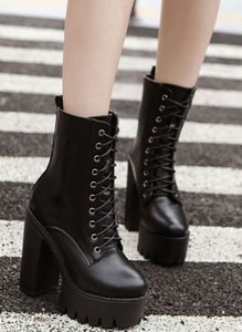 Botas Cordones Plataforma Talón Cuña 13 Negro Piel Sintético 9235 | eBay