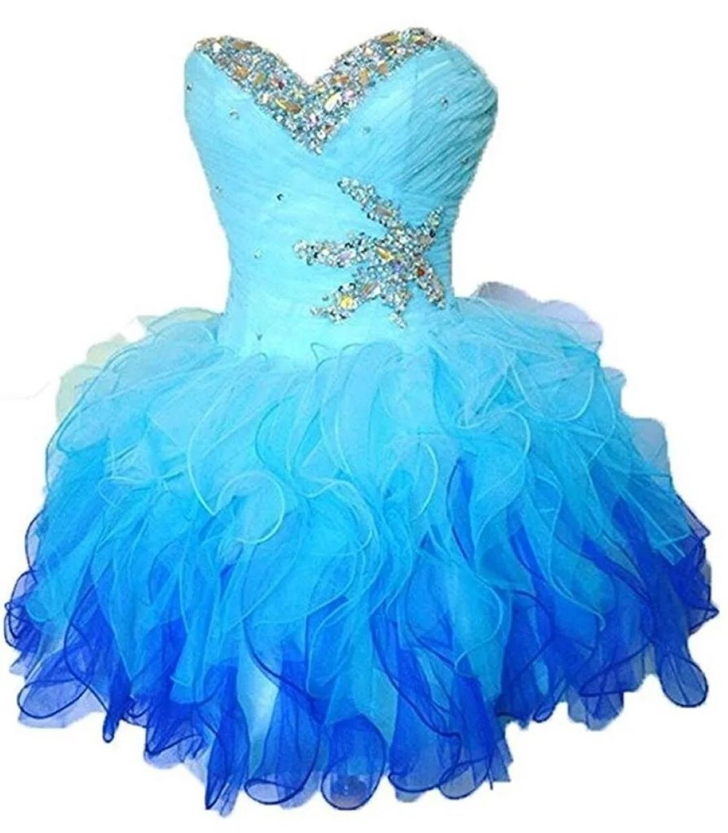 Quinceanera Sz 2 Dress Blue Ruffled Mini Strapless Corset Embellished Fairy  Kei | eBay
