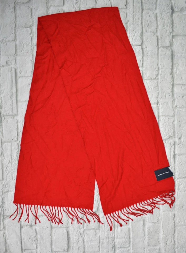 John Ashford Men's 13"X70" Scarf Fringe Wrap 100% Acrylic Red Solid Great Gift - Image 2 of 4