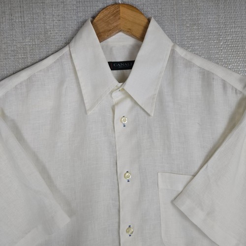 CANALI Made in Italy 100% Linen Size Small Mens Short Sleeve Sport Shirt White - Picture 9 of 17