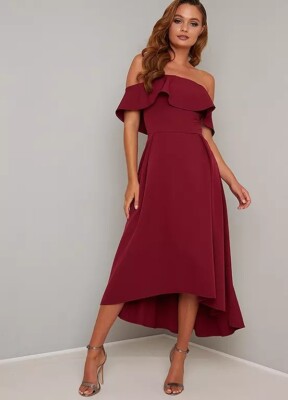red dip hem dress Lace Bardot Cocktail Dresses Uk Maxi Dress Bardot Red Lace Dress Bardot Premium Lace Dip Hem Dress