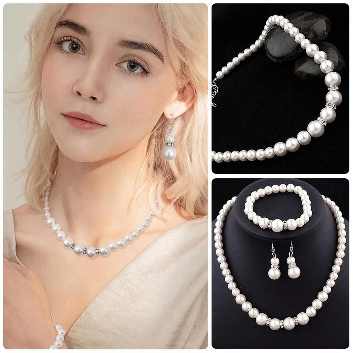 Pearl Necklaces Earrings Bracelets Suit Three Piece Suit Sweet And Ladies