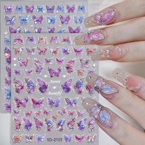 1 pieza calcomanías de uñas nuevas pegatinas autoadhesivas para uñas flores mariposa Y2k - Imagen 10 de 14