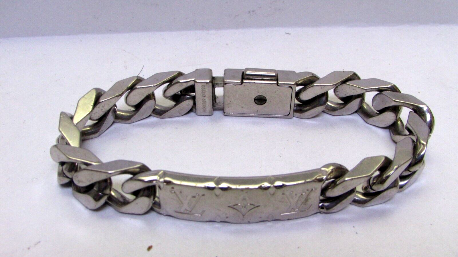 LOUIS VUITTON M00269 Monogram Chain Men's Bracelet w/Box Silver JAPAN  USED