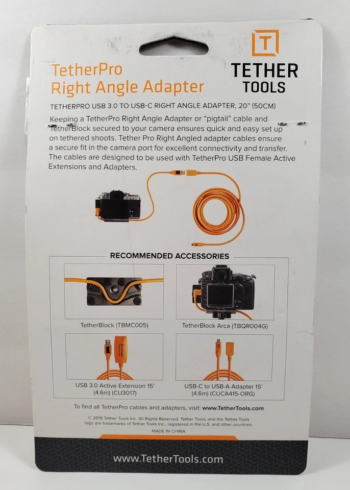 Tether Tools TetherPro Right Angle Adapter Orange USB 3.0 to USB-C  - Image 2 of 3
