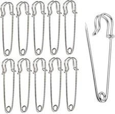 10PCS 4 Inch Large Safety Pins for Clothes, Strong Metal Big Blanket Pins Heavy
