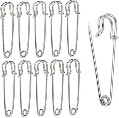 KJZEEX 10PCS 4 Inch Large Safety Pins for Clothes, Strong Metal Big Blanket Pins Heavy