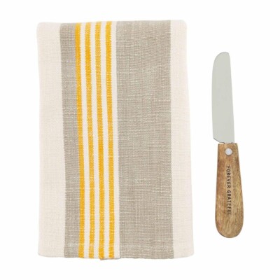 Mud Pie Thanksgiving Kitchen Towel & Spreader ''Forever Grateful '' Set NEW