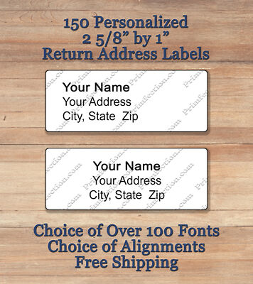 150 Plain Personalized Self Adhesive Printed to Order Return Address Labels