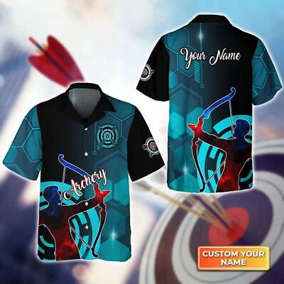 Archery Watercolor Short Sleeve Shirts Personalized Name 3D Target Bow Hawaiian