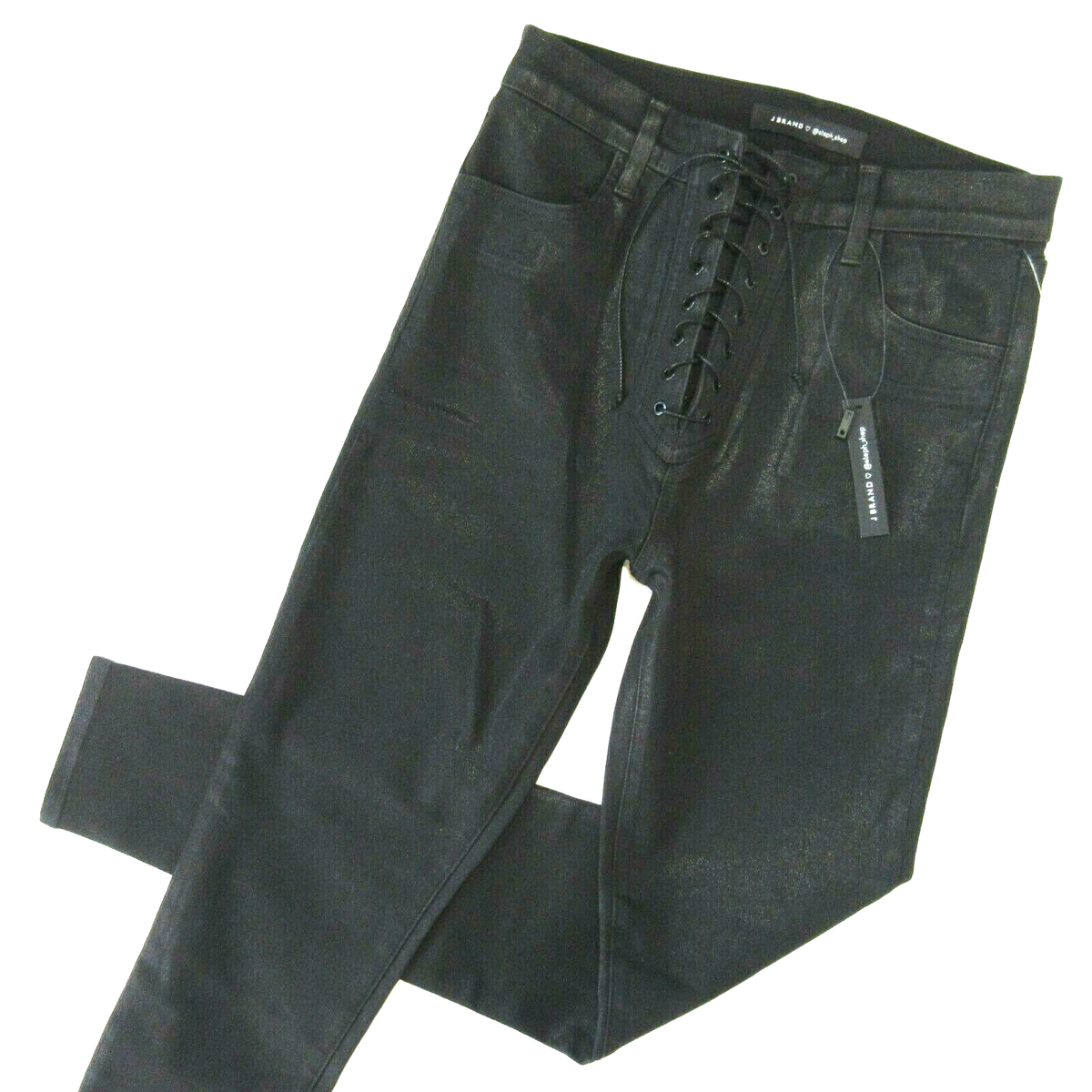 J BRAND X Steph Shep High Rise Lace up in Coated Vendetta Black