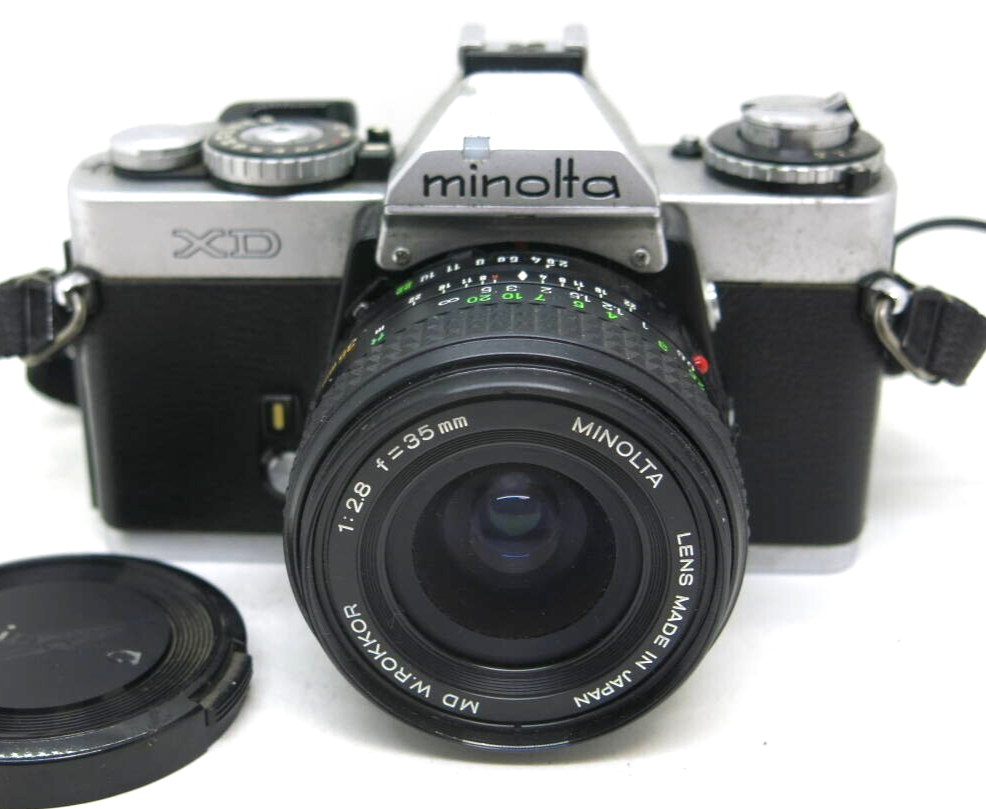 Minolta XD Silver SLR Film Camera + MD W Rokkor 50mm 2.8 35mm lens
