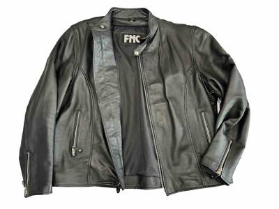 FMC Mens Leather Jacket Size 3XL Classic Black Motorcycle