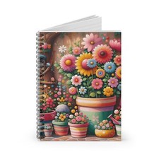 Spiral Notebook Ruled Line Bright and Colorful Flowers in Pots Design 14, Gift