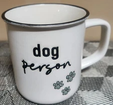 Clay Art Ceramic Coffee Mug; "Dog Person" & Dog Paw Prints on Both Sides; 12 Oz