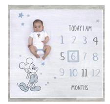 Mickey Mouse Baby Boy Milestone Blanket w/ Frame NIP Muslin 47 x 47 Disney Baby