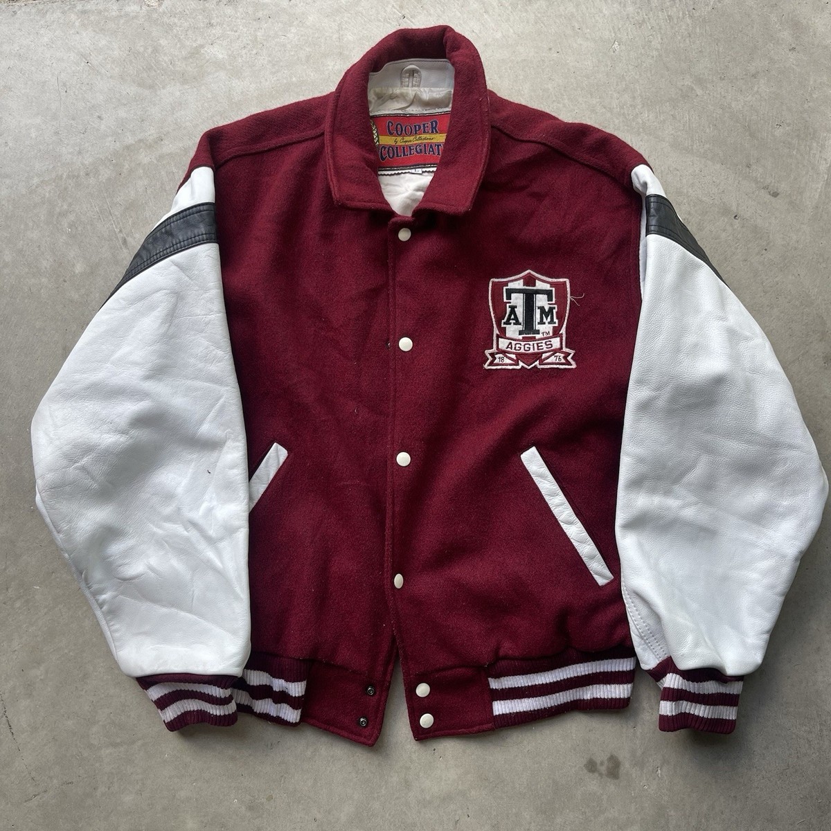 Vintage Texas A&M University Aggies Leather Wool Lettermen Varsity Jacket  80s L