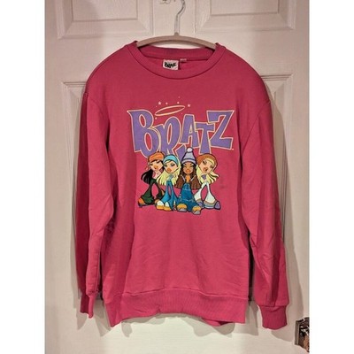 Bratz Sweatshirt Small Pink Graphic Logo Sleeve Y2K Retro Pullover Crewneck