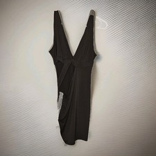 Black Rhinestone Cutout Mini Dress S | Cristina Bodycon Cocktail Glam Y2K USA