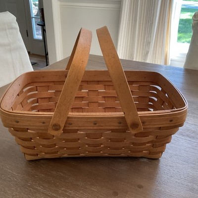 Vtg Longaberger Basket 1993 Handwoven Rectangular Dual Swing Handles Excellent