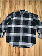 Vintage Polo Ralph Lauren Big Shirt 100 Cotton Plaid Button Down Blue Green L