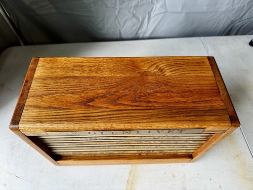 Rare Vintage The Glenlivet Scotch Whisky Roll Top Oak Wood Bread Box - Picture 2 of 10