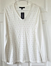 TOMMY HILFIGER Women's Ivory Long Sleeve V-Neck Studded Knit Sweater Size XL NWT